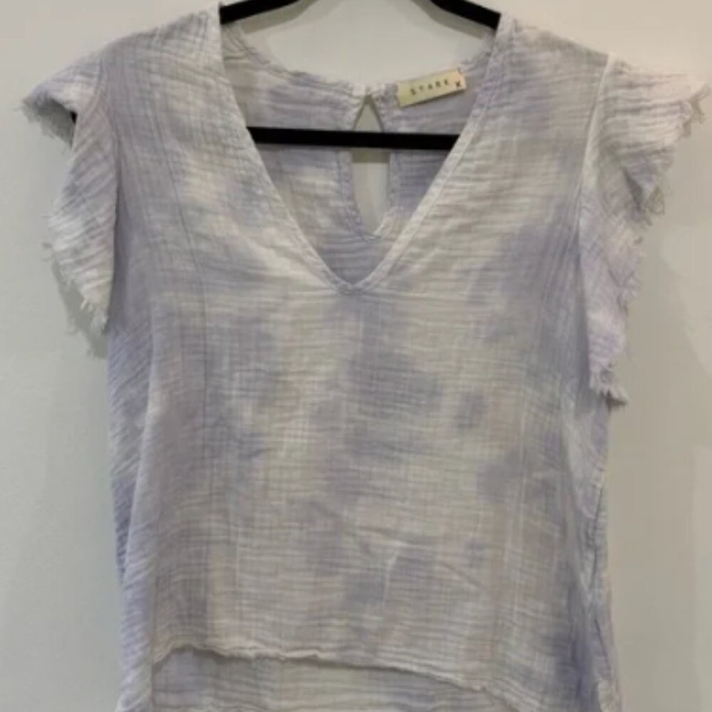 Stark X Gauze Ruffle Sleeve V Neck Tie Dye Top